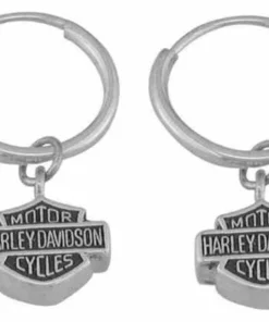 MOD Jewelry Harley-Davidson® Women's Earrings, Bar & Shield Hoop Dangles, Silver HDE0138