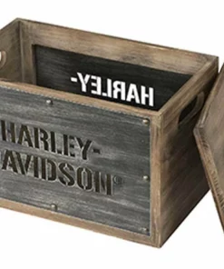 Ace Branded Home Harley-Davidson® Wooden Storage Box W/ Lid - Stainless Steel Laser Cut HDL-18587