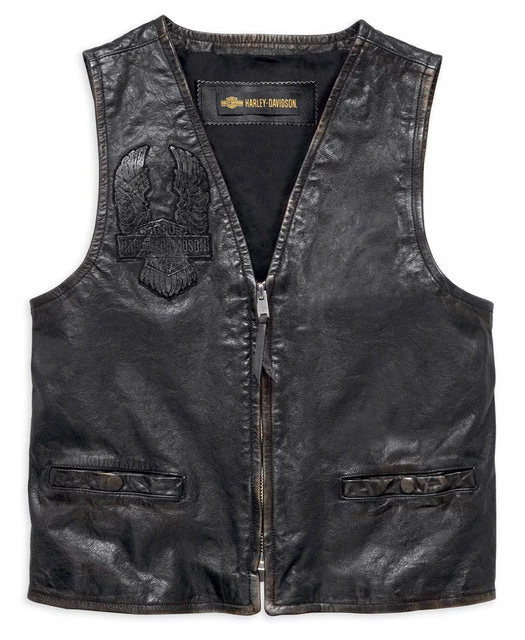Harley-Davidson® Men's Medium Iron Distressed Slim Fit Leather Vest, Black 98009-18VM Jackets & Vests 4 Harley-Davidson® Men's Medium Iron Distressed Slim Fit Leather Vest, Black 98009-18VM Jackets & Vests