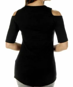Daniel Smart Manufacturing Long Sleeve Shirts Liberty Wear Women's Bikers, Booze & Babes Embellished Cold Shoulder Top - Black 7670BLK