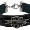 MOD Harley-Davidson® Men's Nut & Coil Bar & Shield Leather Bracelet - Stainless Steel, HSB0233 Jewelry & Watches