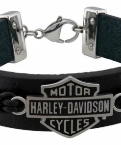 MOD Harley-Davidson® Men's Nut & Coil Bar & Shield Leather Bracelet - Stainless Steel, HSB0233 Jewelry & Watches