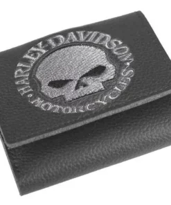 Leather Source Accessory Harley-Davidson® Men's Embroidered Willie G Skull Tri-Fold Wallet, XML6145-GRYBLK Wallets & Chains