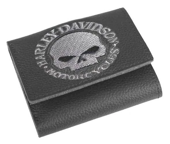 Leather Source Accessory Harley-Davidson® Men's Embroidered Willie G Skull Tri-Fold Wallet, XML6145-GRYBLK Wallets & Chains 3 Leather Source Accessory Harley-Davidson® Men's Embroidered Willie G Skull Tri-Fold Wallet, XML6145-GRYBLK Wallets & Chains