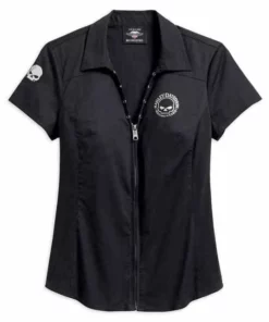 Harley-Davidson® Women's Willie G Skull Zip-Front Shirt. 99072-18VW Short Sleeve Shirts