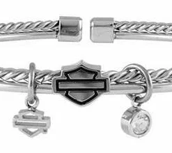 MOD Jewelry Harley-Davidson® Women's B&S Braided Double Bangle, Silver Tone HSB0135-7