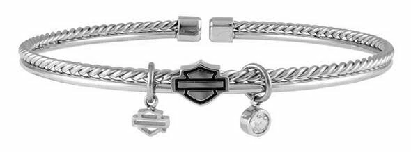 MOD Jewelry Harley-Davidson® Women's B&S Braided Double Bangle, Silver Tone HSB0135-7 3 MOD Jewelry Harley-Davidson® Women's B&S Braided Double Bangle, Silver Tone HSB0135-7