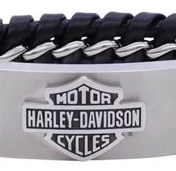 MOD Harley-Davidson® Men's 8" Hidden Clasp Bar & Shield Bracelet, Black HSB0182-8 Jewelry & Watches