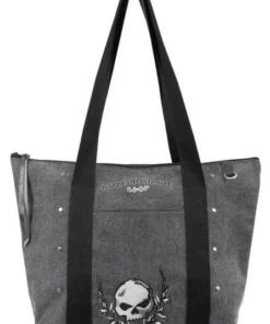 Leather Source Accessory Harley-Davidson® Women's Willie G Skull Distressed Denim Canvas Tote WDD5302-BLACK