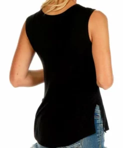 Daniel Smart Manufacturing Tank Tops Liberty Wear Women's Embellished Rock Star Lace Up Sleeveless Tank Top - Black