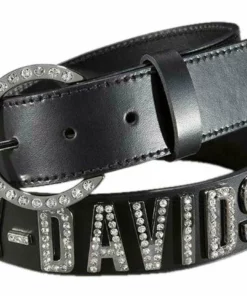 American Accessories Harley-Davidson® Women's Medium Crystal H-D Font, Black Leather Belt HDWBT10627