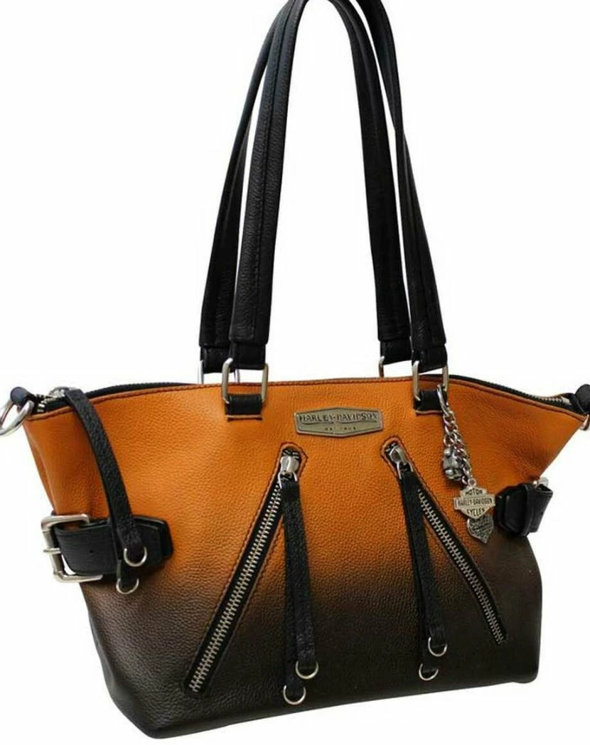 Leather Source Accessory Handbags Harley-Davidson® Ombre Effect Leather Satchel Purse - Orange & Black 3 Leather Source Accessory Handbags Harley-Davidson® Ombre Effect Leather Satchel Purse - Orange & Black