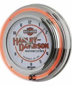 Ace Branded Harley-Davidson® Motorcycle Double Neon Bar & Shield Clock, Orange Neon, HDL-16623 Home