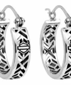 MOD Harley-Davidson® Women's Earrings, Aztec Bar & Shield Hoops - Silver, HDE0371