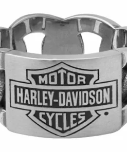 MOD Jewelry & Watches Harley-Davidson® Men's Bar & Shield ID Chain Band Ring, Silver Stainless Steel HSR0072