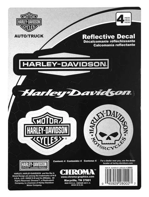 Chroma Harley-Davidson® 4-Piece Reflective H-D Logos Chrome Decals - 4 Pack - 6 X 8 In. CG28002 Decals & Patches 3 Chroma Harley-Davidson® 4-Piece Reflective H-D Logos Chrome Decals - 4 Pack - 6 X 8 In. CG28002 Decals & Patches