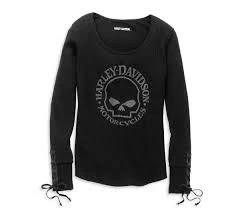 Harley-Davidson Women's Willie G Skull Laced Detail Waffle Knit Top 96214-22VW