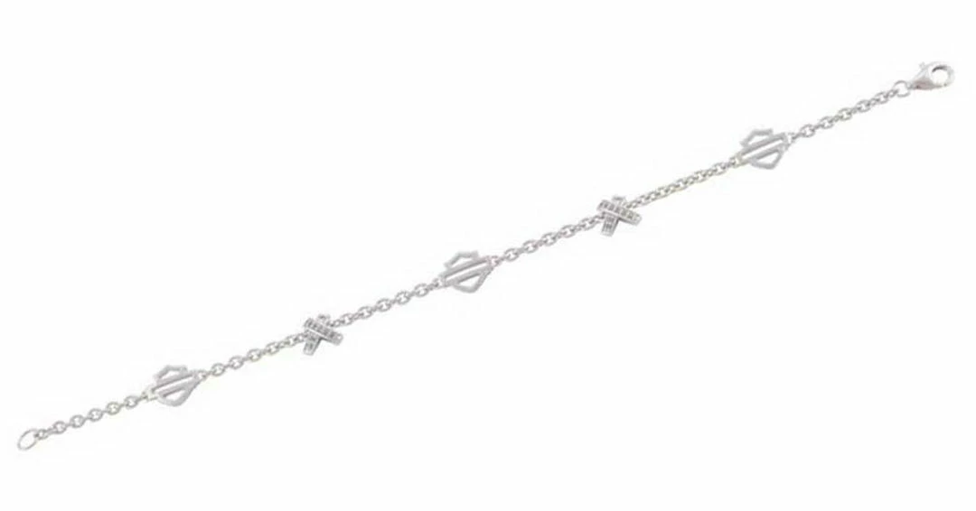 MOD Jewelry Harley-Davidson® Women's Criss Cross Crystal Bar & Shield Sterling Silver Bracelet 3 MOD Jewelry Harley-Davidson® Women's Criss Cross Crystal Bar & Shield Sterling Silver Bracelet