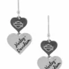 MOD Harley-Davidson® Women's Black & Silver Double Heart Bar & Shield Drop Earrings, HDE0549 Jewelry