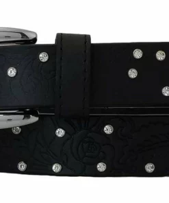 American Accessories Ladies' Belts & Buckles Harley-Davidson® Women's Rosetta Embossed Floral Studded Leather Belt, Black