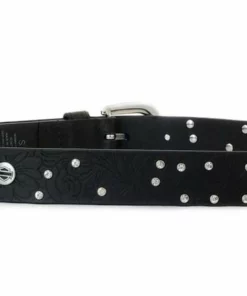 American Accessories Ladies' Belts & Buckles Harley-Davidson® Women's Rosetta Embossed Floral Studded Leather Belt, Black