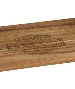 Ace Branded Home Harley-Davidson® Wooden Serving Board Engraved Bar & Shield Logo W/Leather Straps