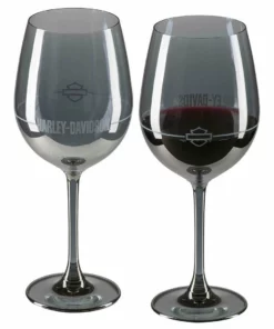 Ace Branded Harley-Davidson® Frosted H-D Two 17 Oz. Wine Glass Set - Smoke Gray Finish Home