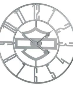Ace Branded Harley-Davidson® Silhouette Bar & Shield Open Face Metal Wall Clock - Silver Home