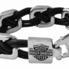 MOD Jewelry & Watches Harley-Davidson® Men's 9" Floating Links Black Leather Steel Bracelet, Silver, HSB0206 1 MOD Jewelry & Watches Harley-Davidson® Men's 9" Floating Links Black Leather Steel Bracelet, Silver, HSB0206