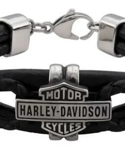 MOD Jewelry & Watches Harley-Davidson® Men's Vintage Bar & Shield Hardware & Leather Bracelet - Stainless Steel
