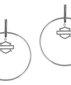MOD Harley-Davidson® Women's Large Bar & Shield Stick Post Circle Steel Earrings, Silver Or Gold Jewelry