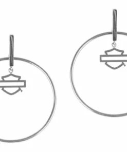 MOD Jewelry Harley-Davidson® Women's Small Bar & Shield Stick Post Circle Steel Earrings, Silver Or Gold