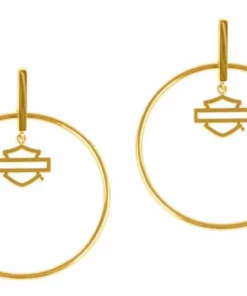 MOD Jewelry Harley-Davidson® Women's Small Bar & Shield Stick Post Circle Steel Earrings, Silver Or Gold