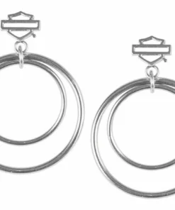 MOD Harley-Davidson® Women's Large Double Circle Bar & Shield Post Steel Earrings, Gold Or Silver Jewelry