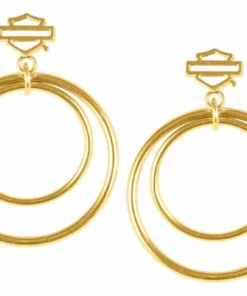 MOD Harley-Davidson® Women's Large Double Circle Bar & Shield Post Steel Earrings, Gold Or Silver Jewelry