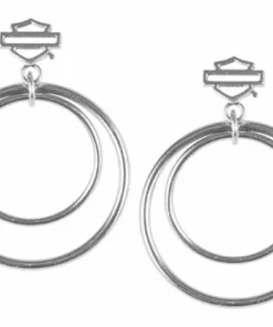 MOD Harley-Davidson® Women's Small Double Circle Bar & Shield Post Steel Earrings, Gold Or Silver