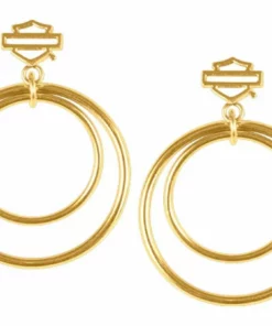 MOD Harley-Davidson® Women's Small Double Circle Bar & Shield Post Steel Earrings, Gold Or Silver
