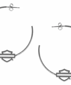 MOD Jewelry Harley-Davidson® Women's Medium Bar & Shield Logo Hoop Earrings, Silver Or Gold