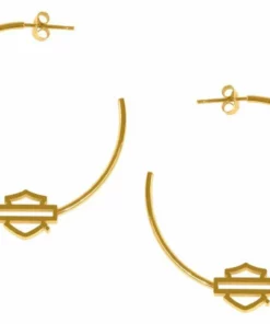 MOD Jewelry Harley-Davidson® Women's Medium Bar & Shield Logo Hoop Earrings, Silver Or Gold