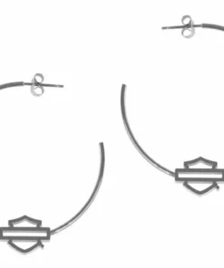 MOD Harley-Davidson® Women's Small Bar & Shield Logo Hoop Earrings, Silver Or Gold Jewelry