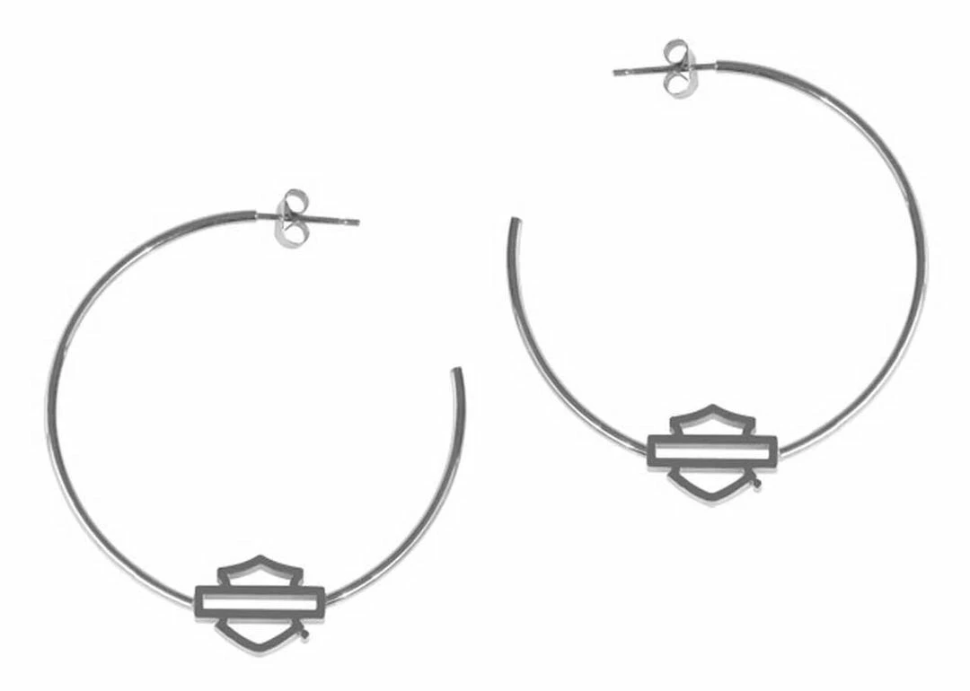 MOD Harley-Davidson® Women's Small Bar & Shield Logo Hoop Earrings, Silver Or Gold Jewelry 3 MOD Harley-Davidson® Women's Small Bar & Shield Logo Hoop Earrings, Silver Or Gold Jewelry