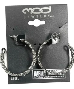 MOD Jewelry Harley-Davidson® Women's Bar & Shield Curb Link Hoop Earrings - Stainless Steel