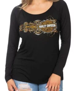 FCP Harley-Davidson® Women's Embellished B&S Long Sleeve Scoop Neck Top - Black