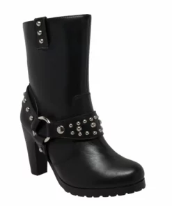 Daniel Smart Manufacturing Footwear DSM® Women's Leather Heeled Boot W/Studs, Black 8546