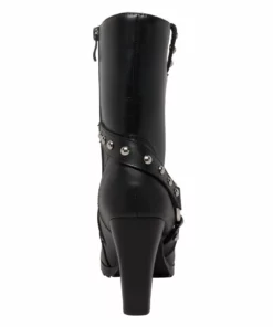 Daniel Smart Manufacturing Footwear DSM® Women's Leather Heeled Boot W/Studs, Black 8546