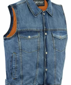 Daniel Smart Manufacturing DM979BU Snap/Zipper Front Denim Vest- Blue