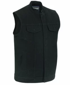 Daniel Smart Manufacturing Vests DM989BK Concealed Snap Closure, Denim Material, Scoop Collar & Hidden