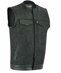 Daniel Smart Manufacturing DM901 Men's Leather/Denim Combo Vest Without Collar Vests