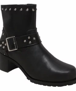 Daniel Smart Manufacturing DSM® Women's 8" Heeled Buckle Biker Boot, Black 8811M Footwear