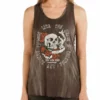 Daniel Smart Manufacturing Liberty Wear® Long Live The Brave Skull And Roses Sleeveless Tee, 7509CHAR Tank Tops